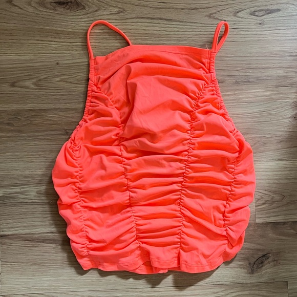 Free People Movement Shirr Enough Cami Top Neon Coral size Small - Picture 6 of 13